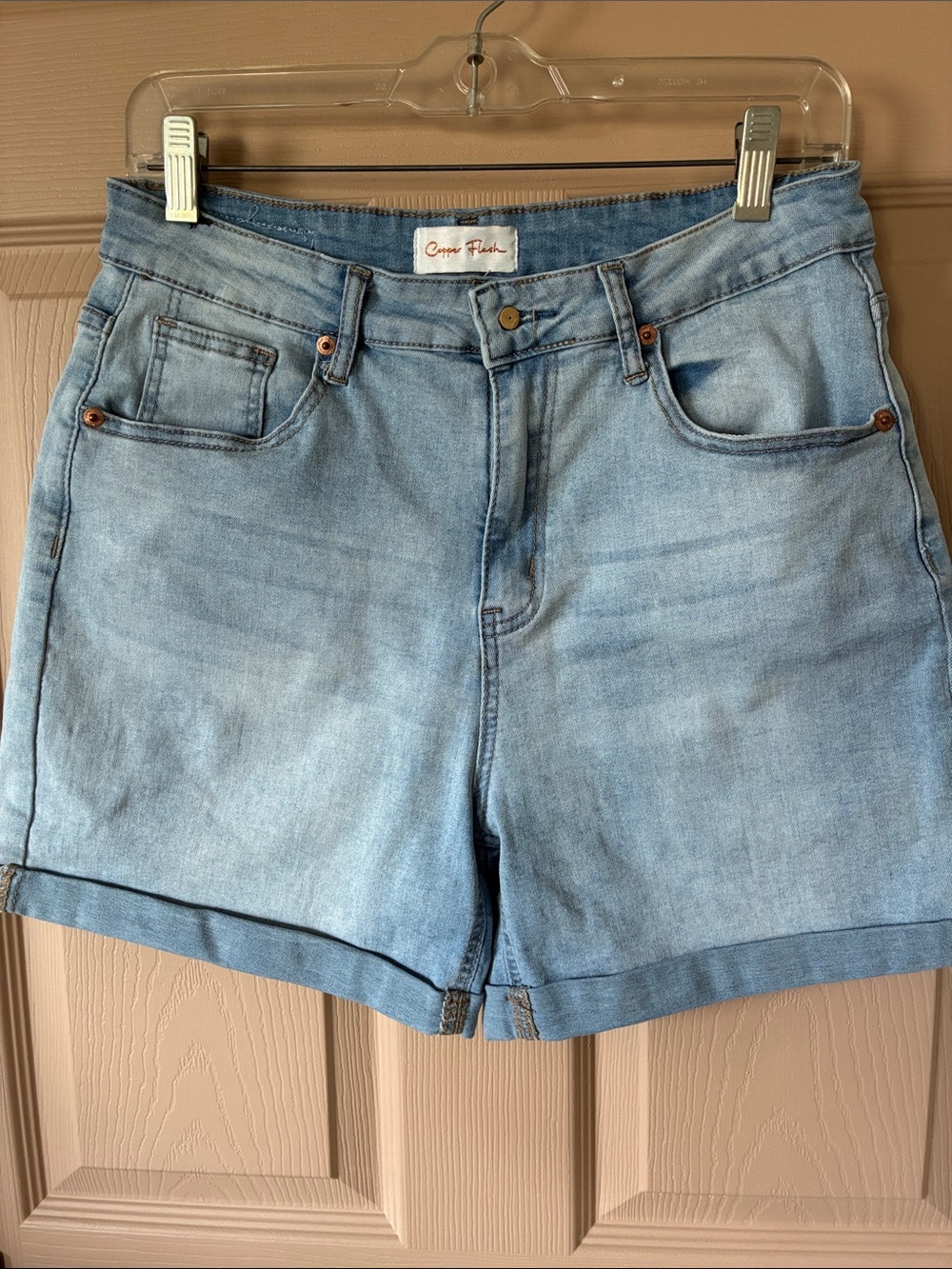 Light Wash Denim Rolled Hem Shorts